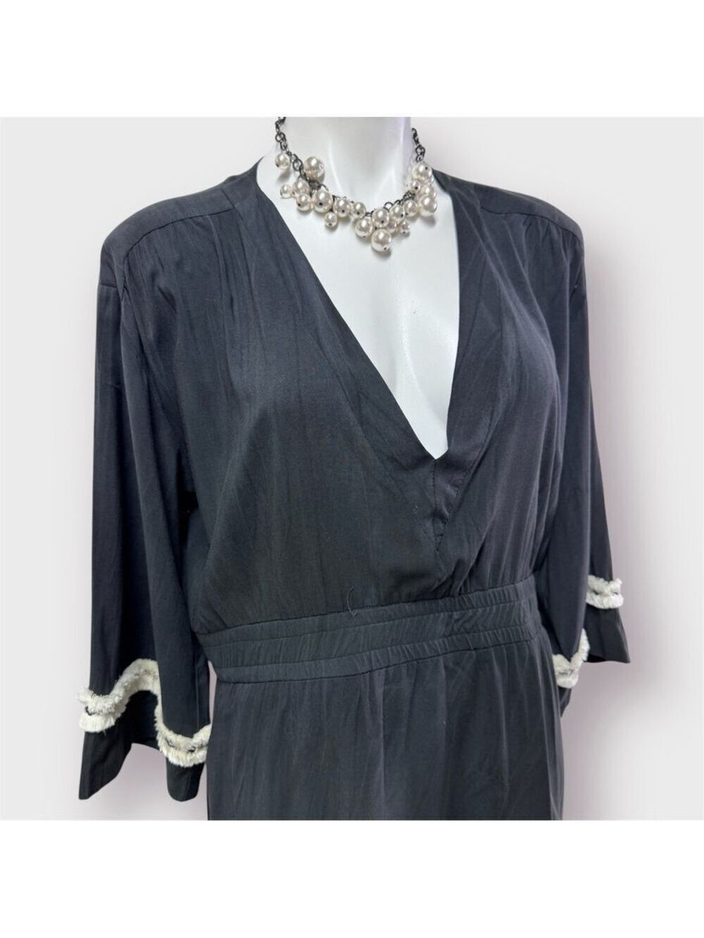 Stillwater Raye Mini Dress Charcoal Cream Fringe Medium NWT - Picture 4 of 12